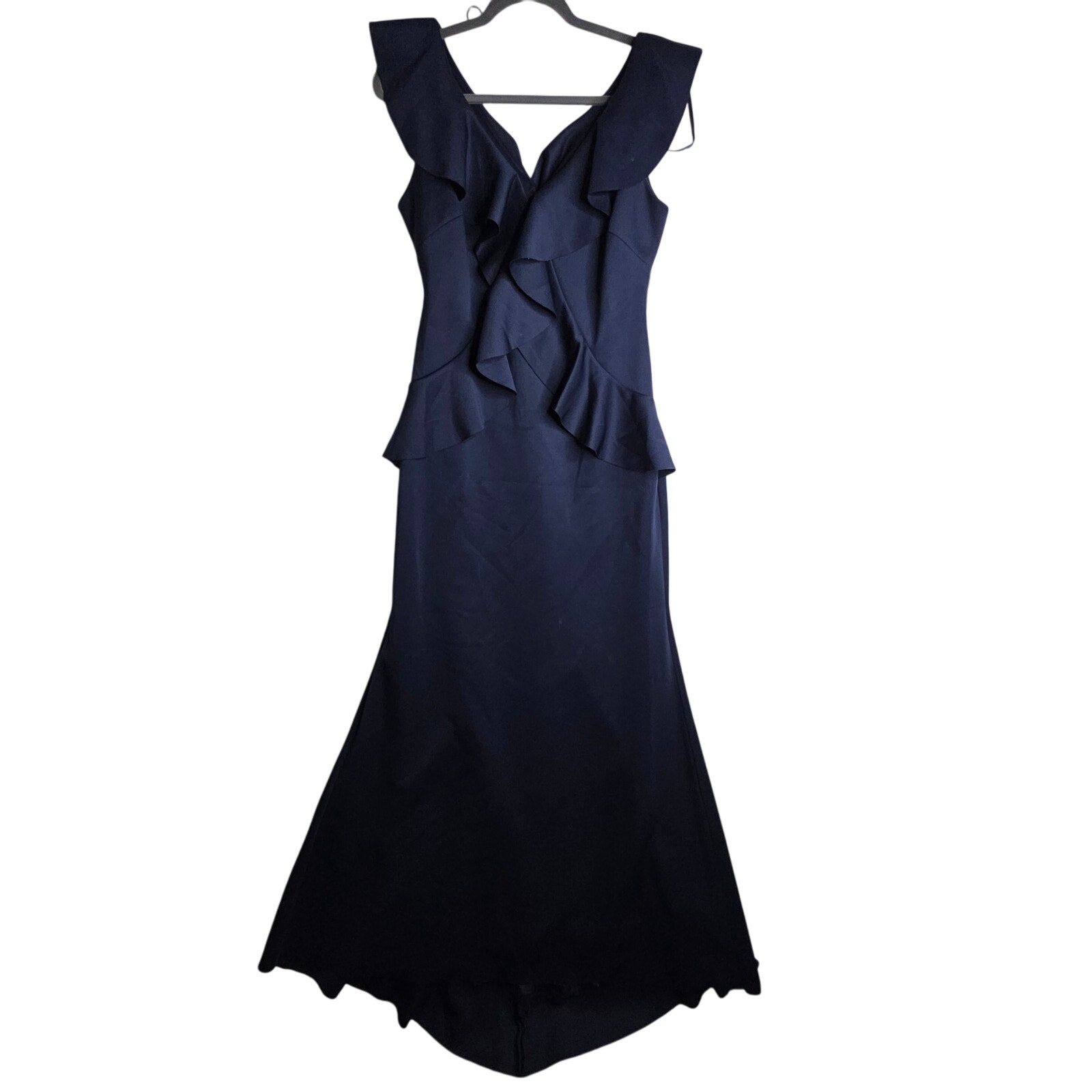 Jessica Howard Sz8 Nwt Navy Blue V Neck Elegant Ruffle Bodice Formal Maxi Dress